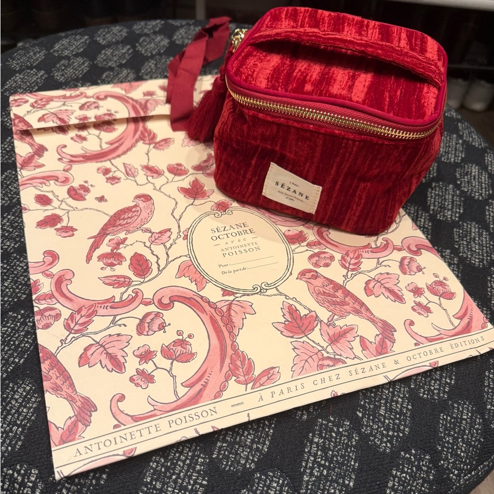 NWOT Sezane Red Vanity Pouch Makeup bag Limited Edition Velvet Toiletry Case